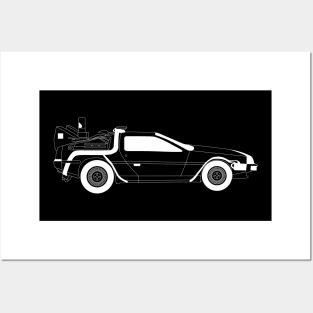 DMC DeLorean White Outline Posters and Art